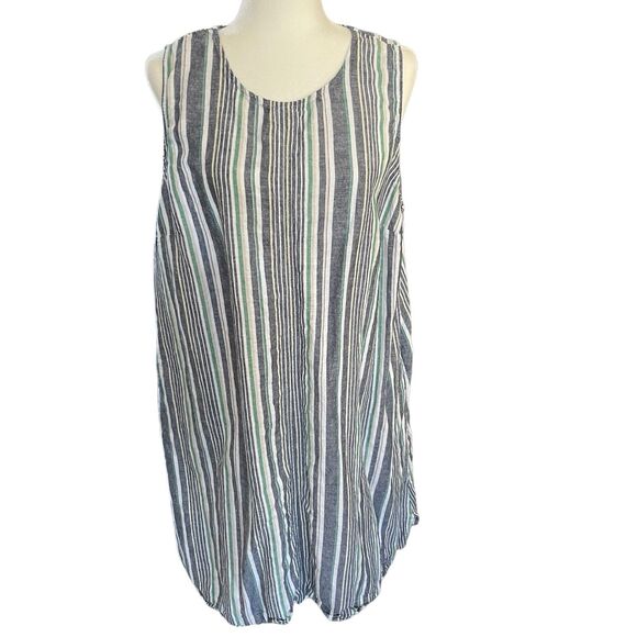 Liz Claiborne Dress Womens Plus Size 1X Striped Linen Cotton Pockets Knee Length - Picture 1 of 11